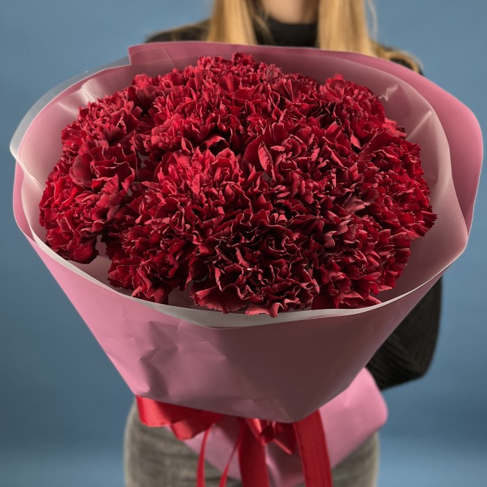 15 бордовых гвоздик