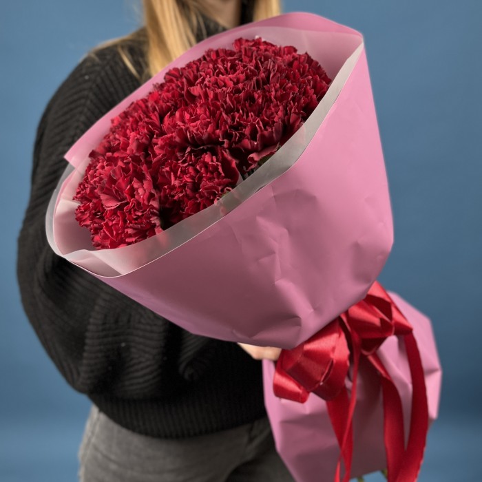 15 бордовых гвоздик