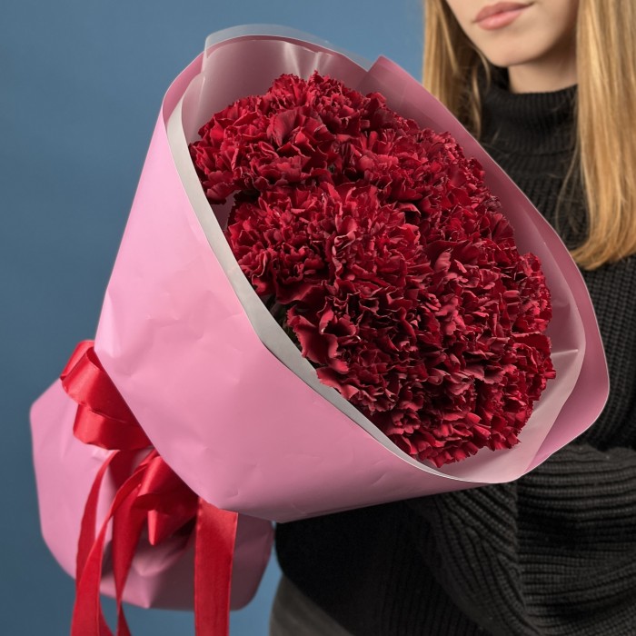 15 бордовых гвоздик