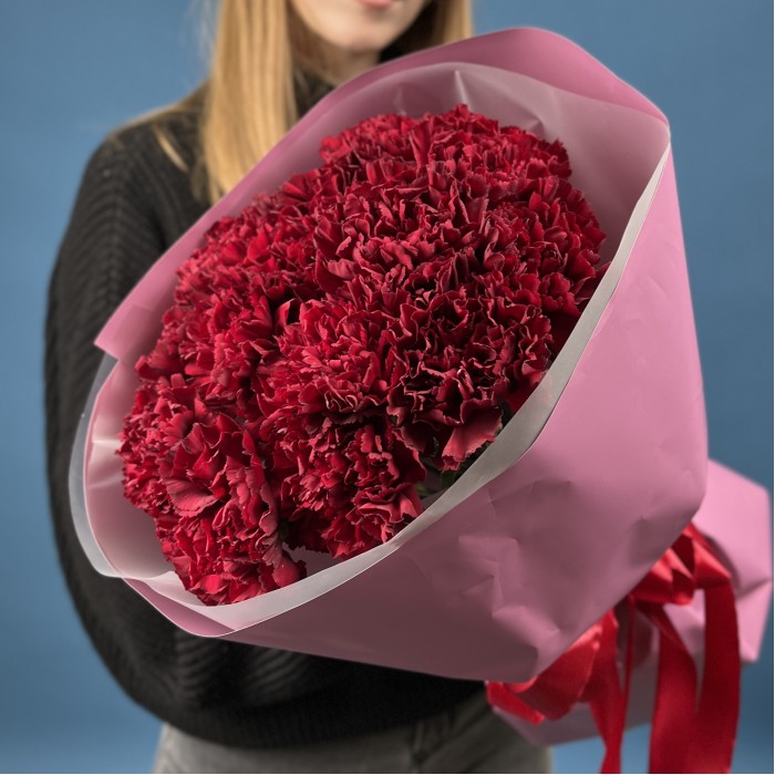 15 бордовых гвоздик