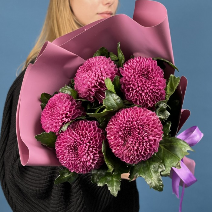 5 сиреневых хризантем помпон Фабьен