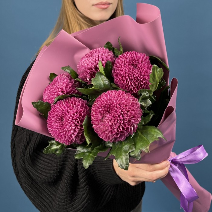 5 сиреневых хризантем помпон Фабьен