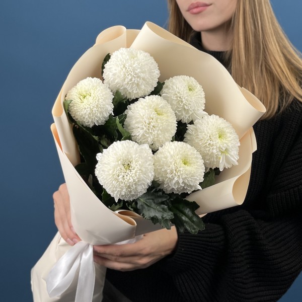7 белых хризантем помпон