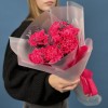 7 малиновых гвоздик с лимониумом