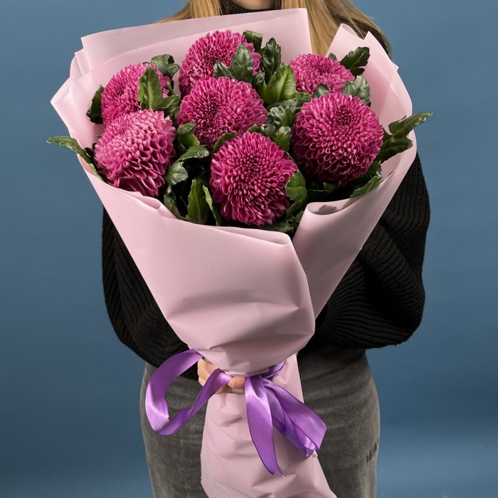 7 сиреневых хризантем помпон Фабьен