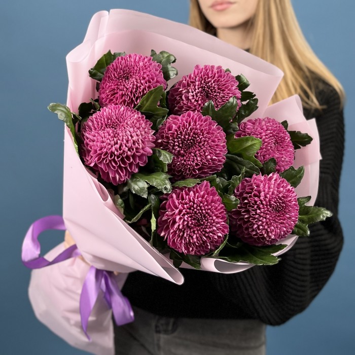 7 сиреневых хризантем помпон Фабьен