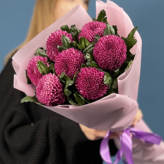 7 сиреневых хризантем помпон Фабьен
