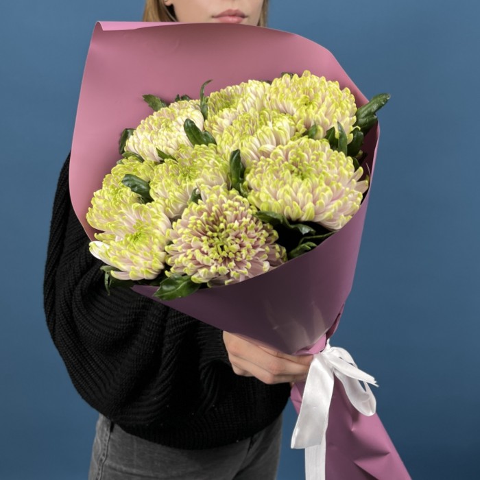 9 сиренево-зеленых хризантем Зембла