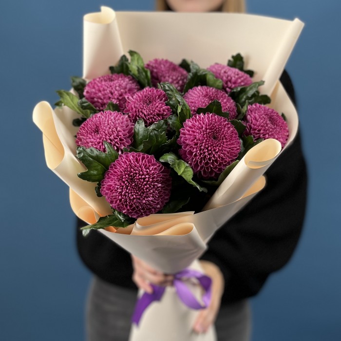 9 сиреневых хризантем помпон Фабьен