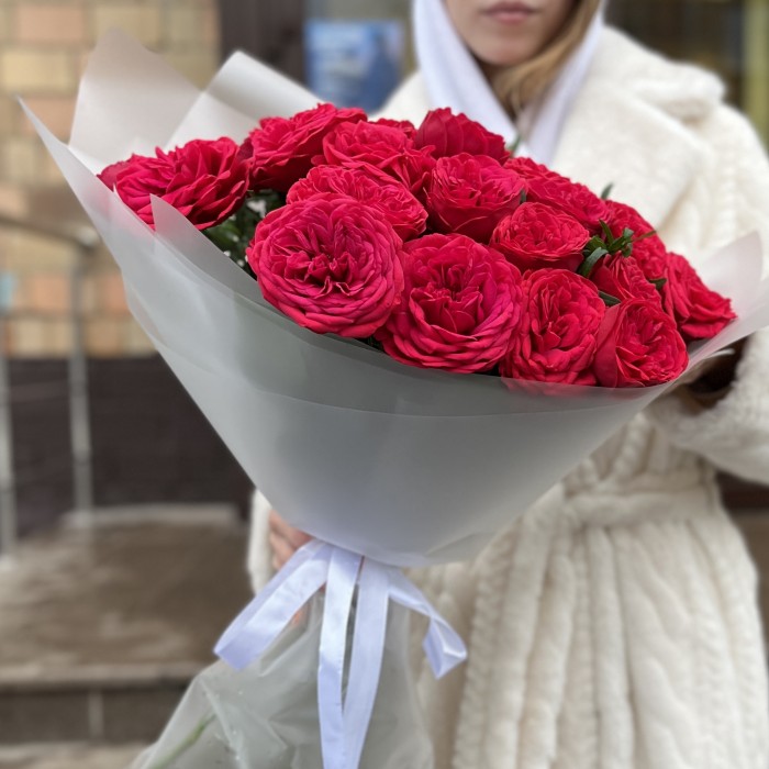 11 красных кустовых роз Ред Пиано 40 см