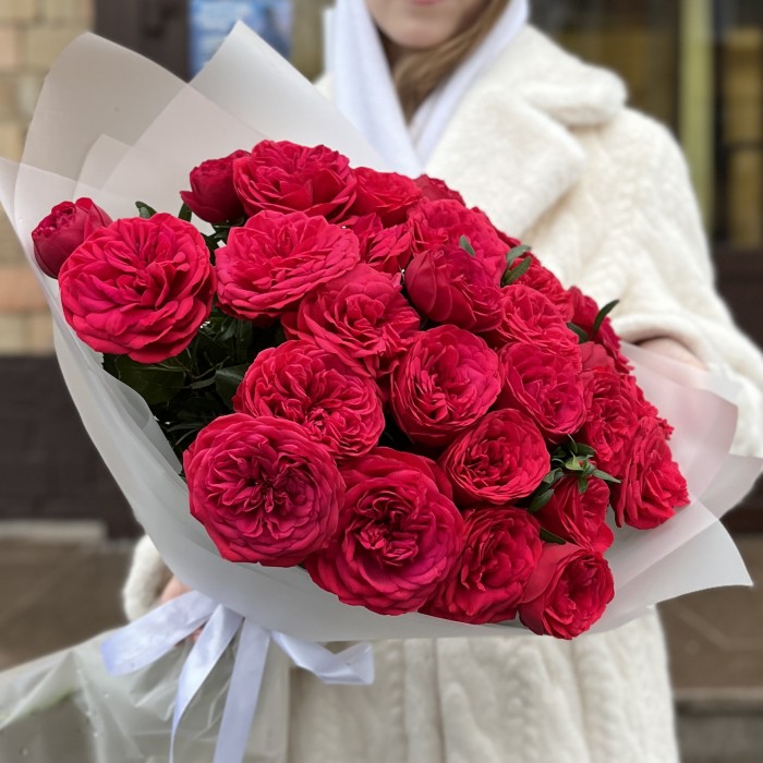 11 красных кустовых роз Ред Пиано 40 см