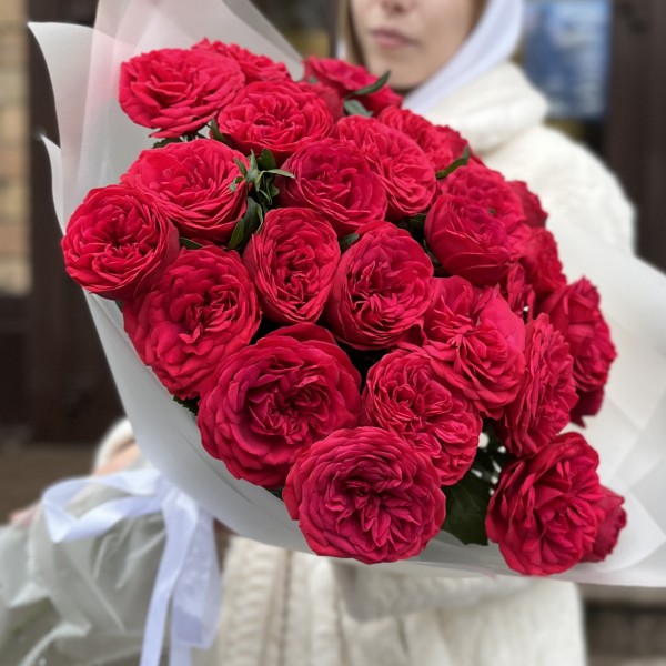 11 красных кустовых роз Ред Пиано 40 см