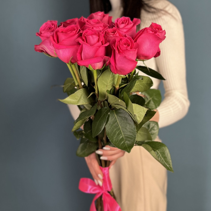 11 малиновых роз Пинк Флойд 60 см