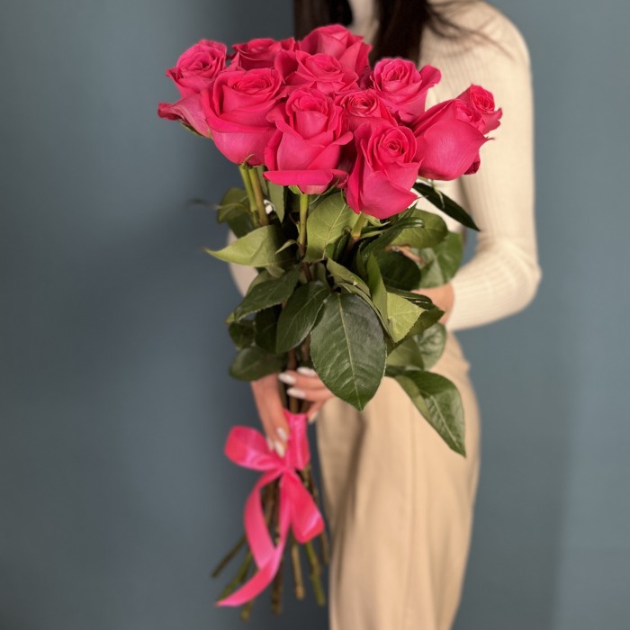 11 малиновых роз Пинк Флойд 70 см