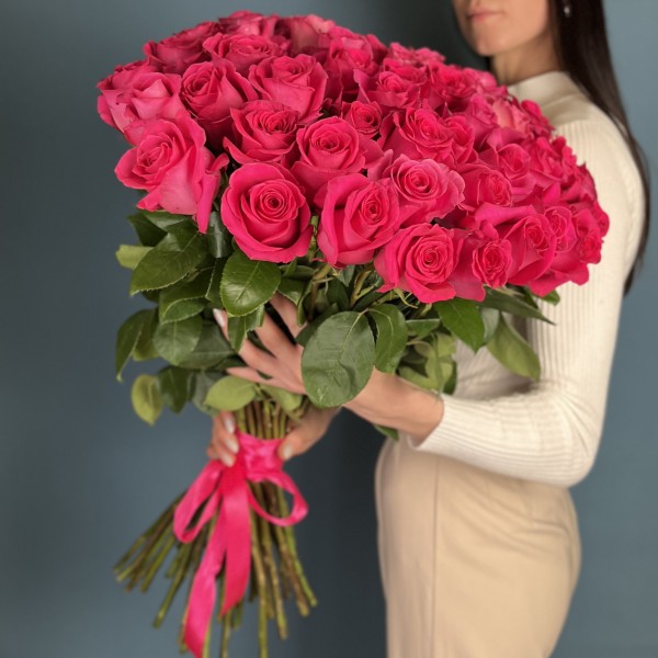 51 длинная малиновая роза Пинк Флойд 70 см