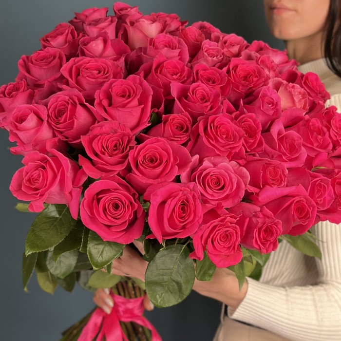 51 длинная малиновая роза Пинк Флойд 70 см