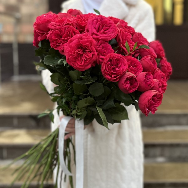 Красные кустовые пионовидные розы Ред Пиано 70 см