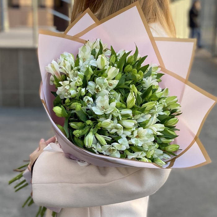 25 белых альстромерий