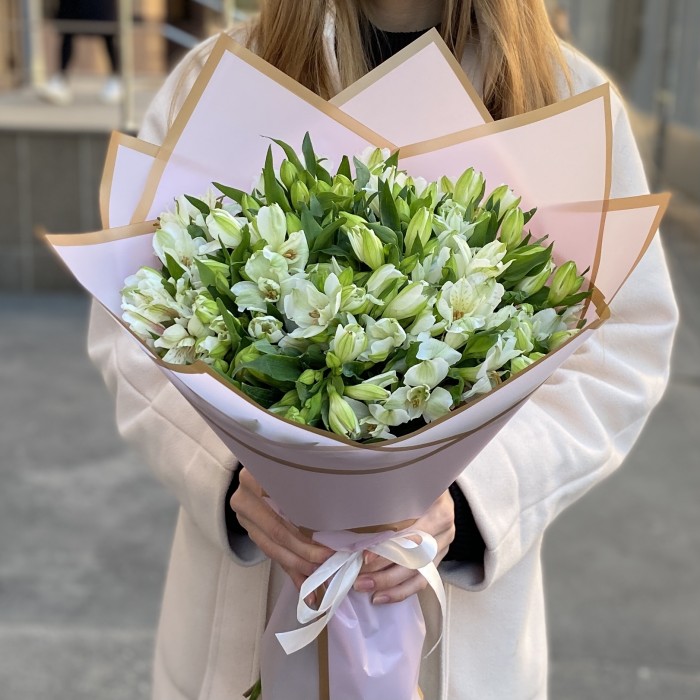 25 белых альстромерий