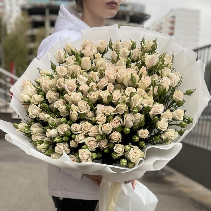 25 кустовых роз Роял Порцелина 80 см