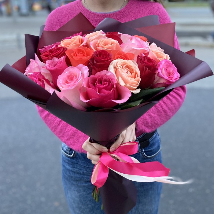 25 роз 60 см Микс