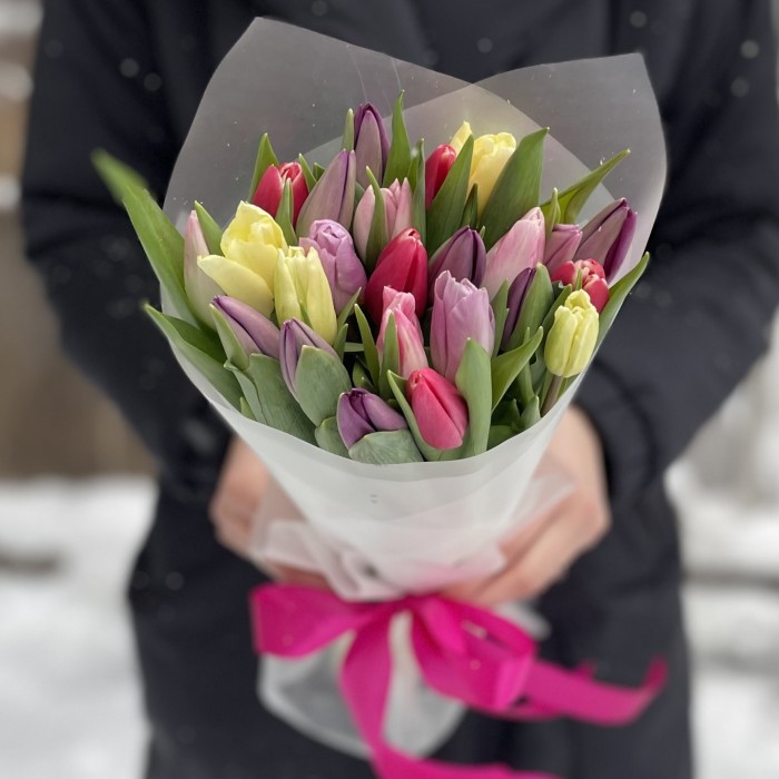 25 тюльпанов микс пастельных оттенков