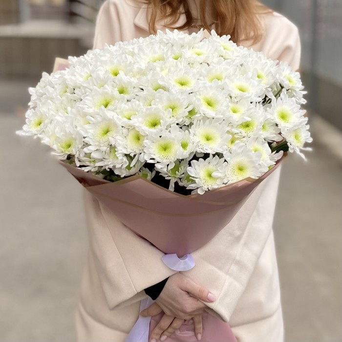 25 белых хризантем Коммандер