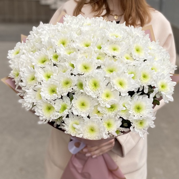 25 белых хризантем Коммандер
