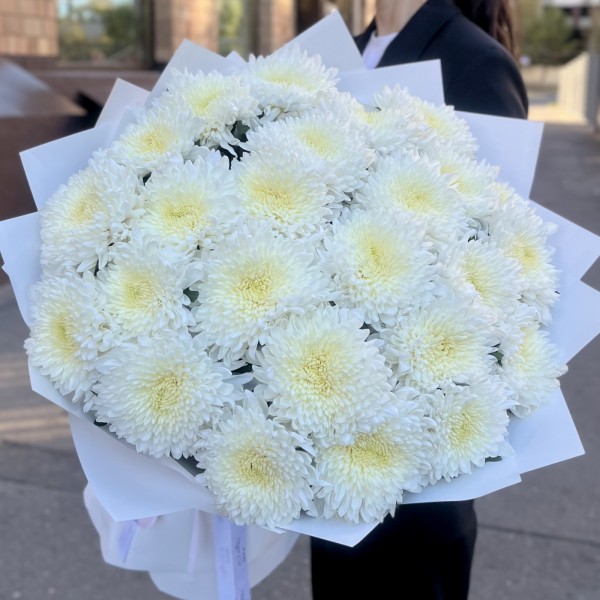 25 белых хризантем Магнум