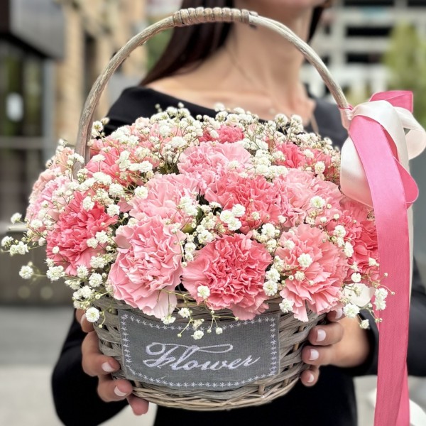 25 гвоздик Розовый микс в корзине