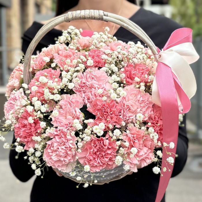 25 гвоздик Розовый микс в корзине