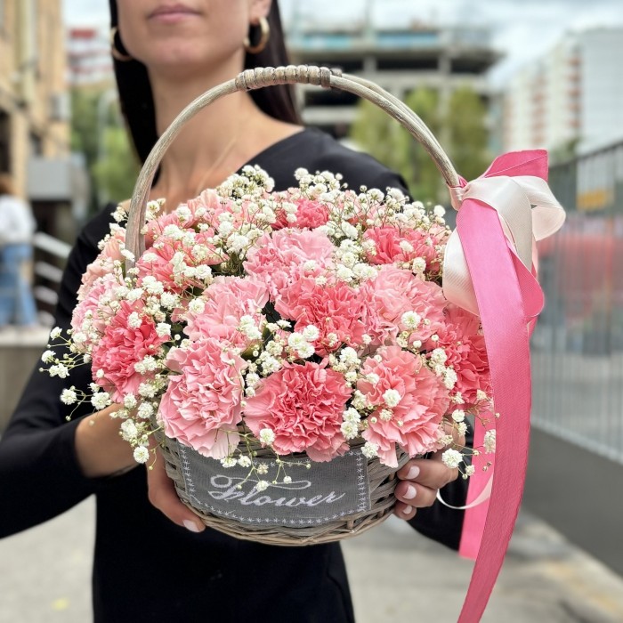 25 гвоздик Розовый микс в корзине