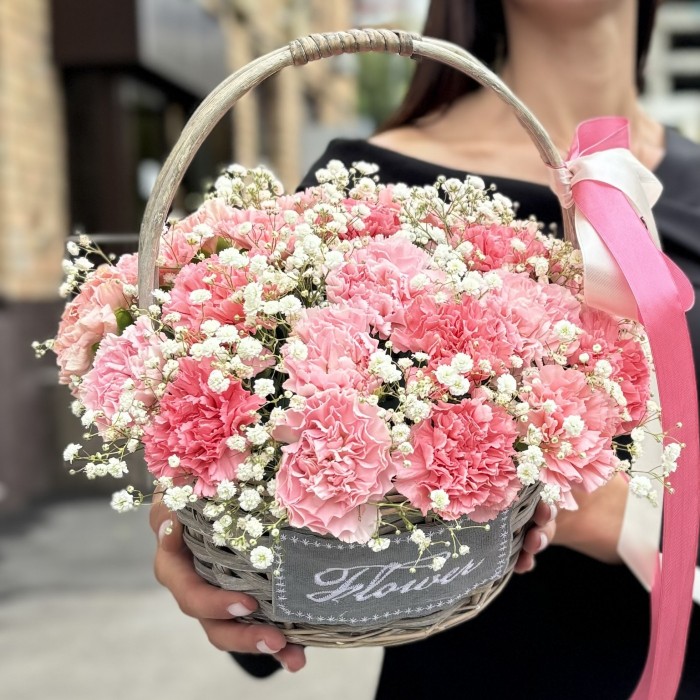 25 гвоздик Розовый микс в корзине