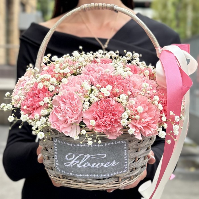 25 гвоздик Розовый микс в корзине