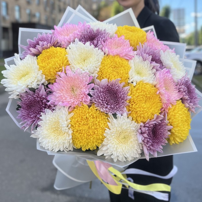 25 хризантем микс в упаковке