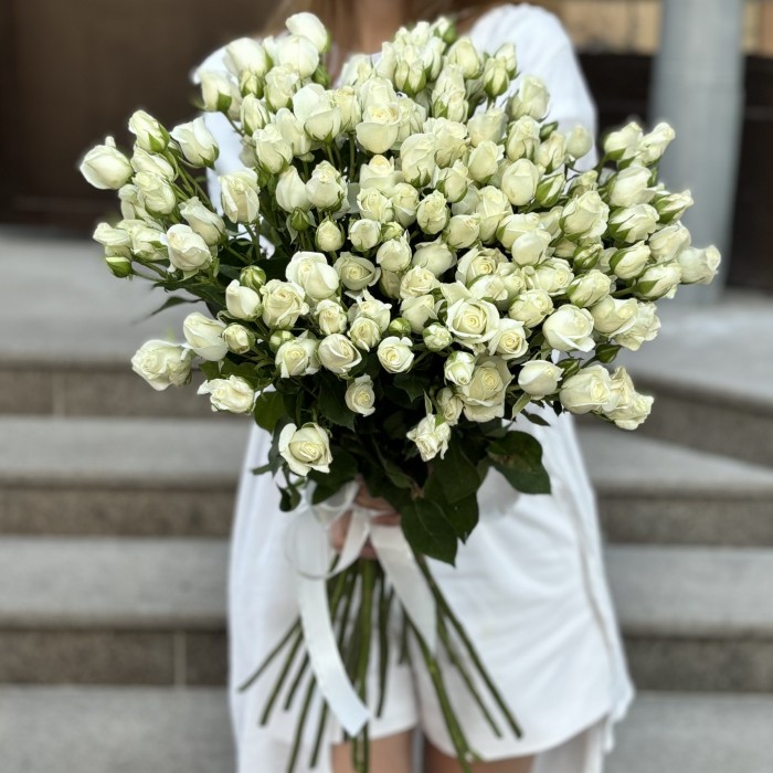 25 кустовых роз сорта Сноу Бабл 80 см