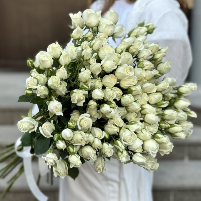 25 кустовых роз сорта Сноу Бабл 80 см