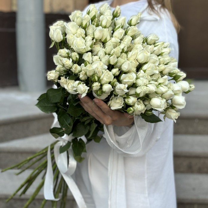 25 кустовых роз сорта Сноу Бабл 80 см