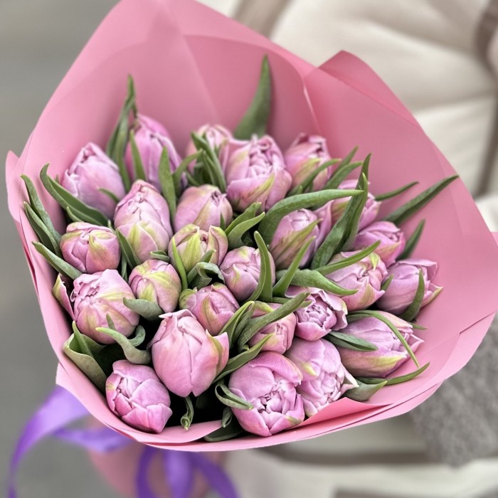 25 лиловых тюльпанов Дабл Мастер
