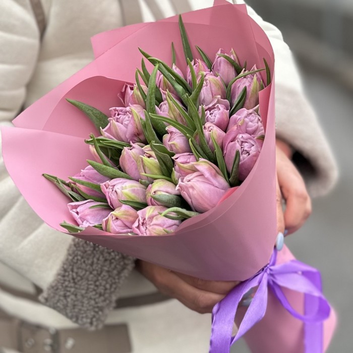 25 лиловых тюльпанов Дабл Мастер