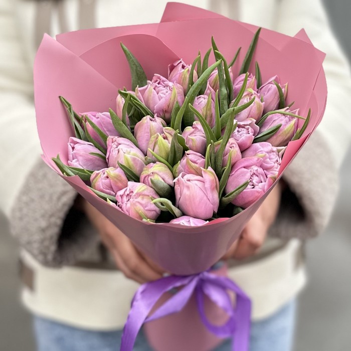 25 лиловых тюльпанов Дабл Мастер