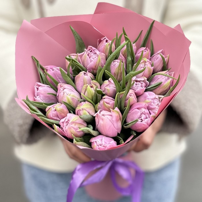 25 лиловых тюльпанов Дабл Мастер