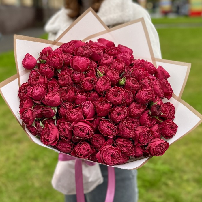 25 малиновых кустовых пионовидных роз Пати Трендсеттер