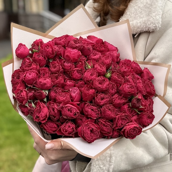 25 малиновых кустовых пионовидных роз Пати Трендсеттер