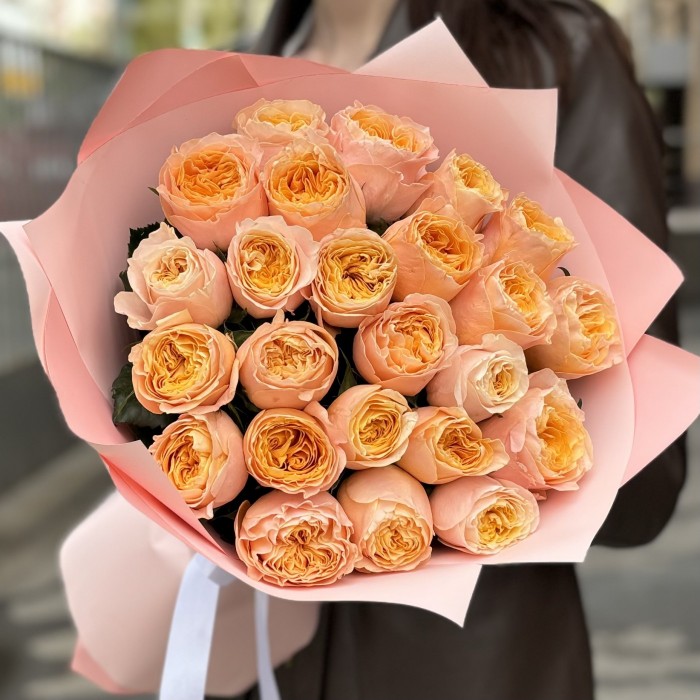 25 оранжевых пионовидных роз Имэджин
