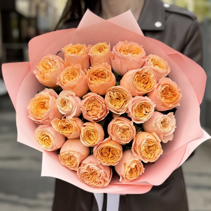 25 оранжевых пионовидных роз Имэджин