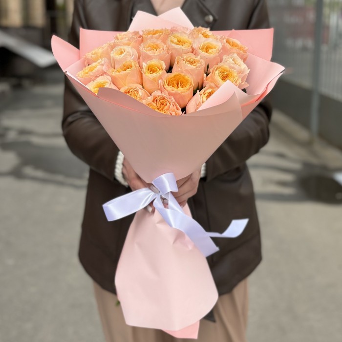 25 оранжевых пионовидных роз Имэджин