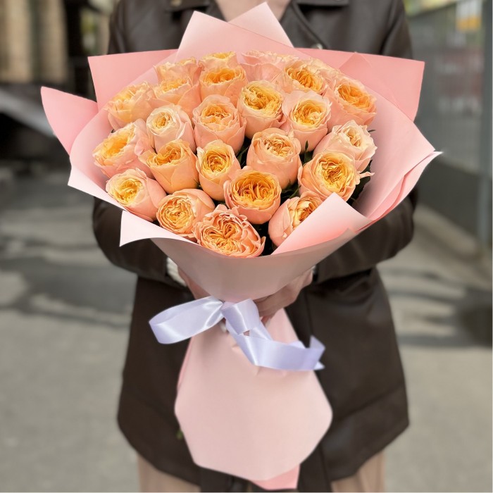 25 оранжевых пионовидных роз Имэджин