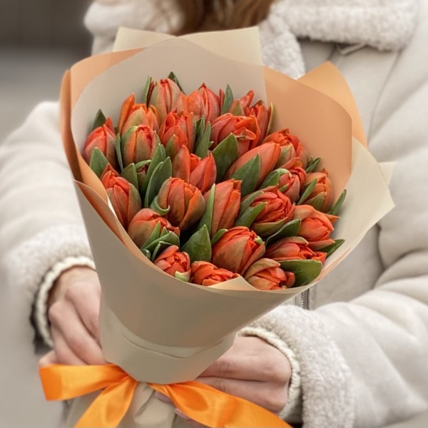 25 оранжевых пионовидных тюльпанов Эрмитаж Даб