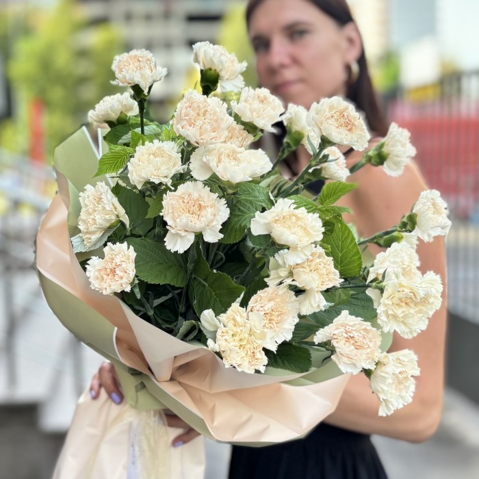 25 персиковых гвоздик Эппл Ти в упаковке